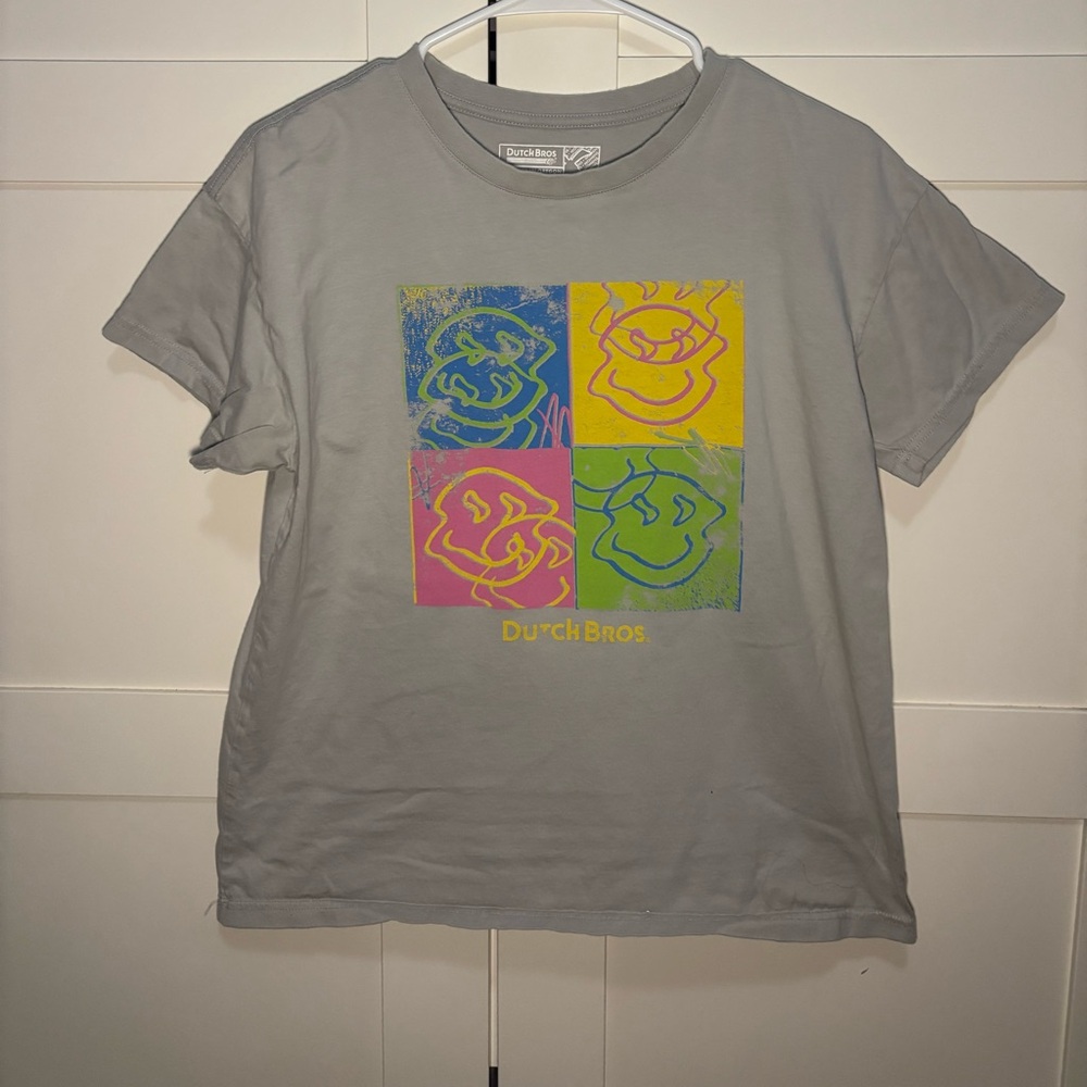 Dutch Bros Gray Pop Art Graphic T-Shirt – Color Block Logo Tee (Unisex)